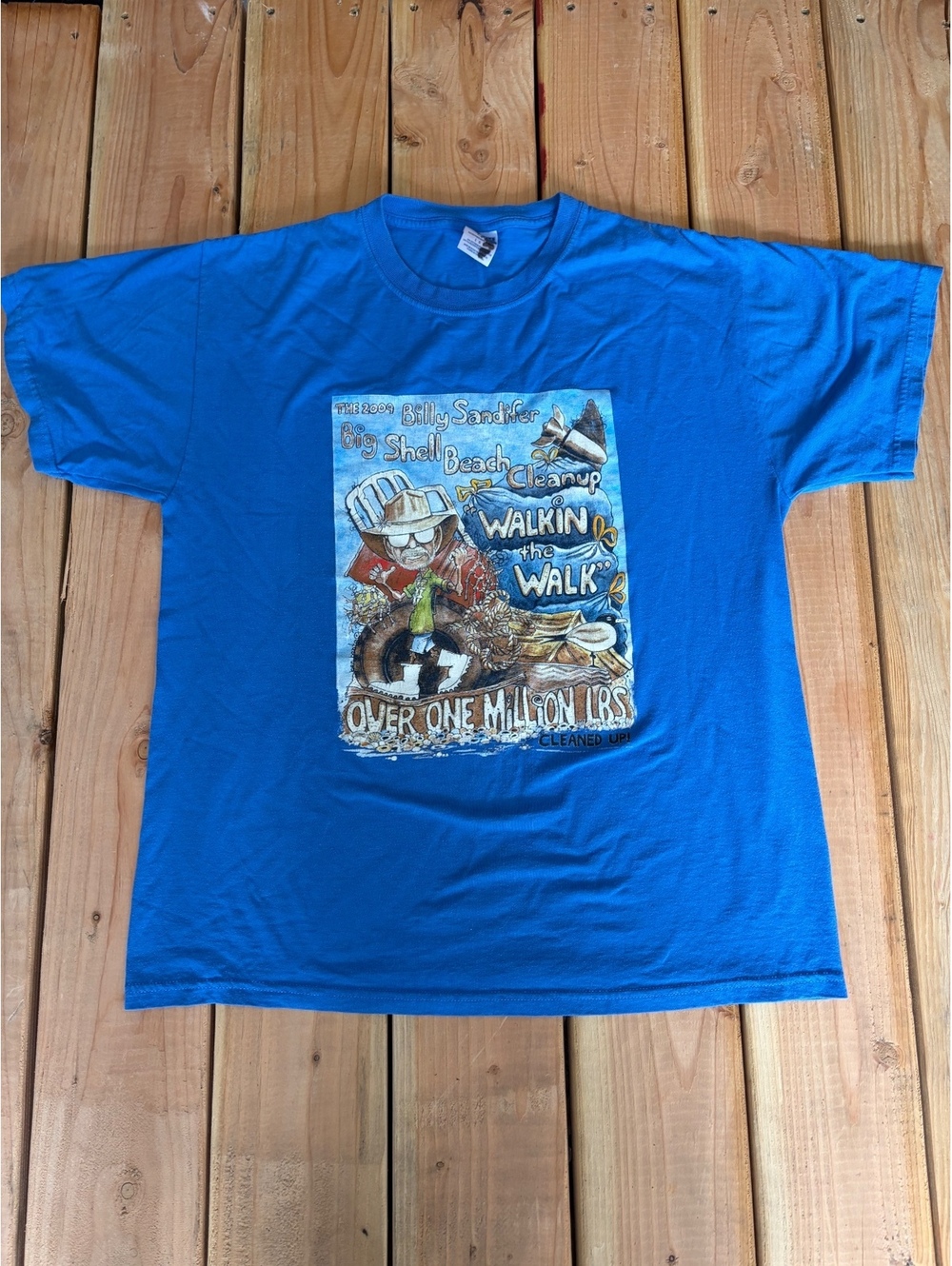 2009 Billy Sandifer Big Shell Beach Cleanup Blue T-Shirt XL